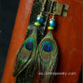 Pendiente de la pluma de pavo real Retro personalizados con TurquoiseBead